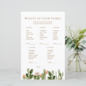 Papier Boho Cactus Baby shower Ce qui est dans votre sac (Debout devant)