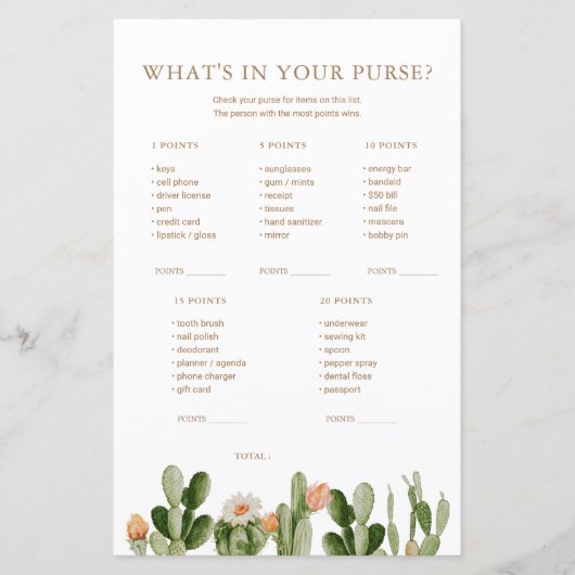 Papier Boho Cactus Baby shower Ce qui est dans votre sac (Devant)