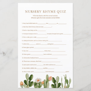Papier Boho Cactus Baby shower Nursery Rhyme Quiz