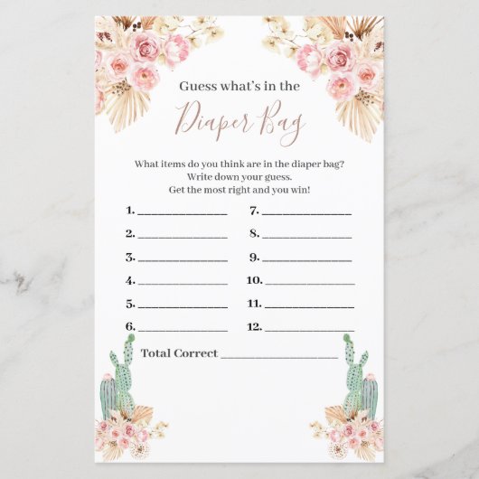 Papier Boho Cactus Floral Devinez ce qu'il y a dans le sa (Devant)