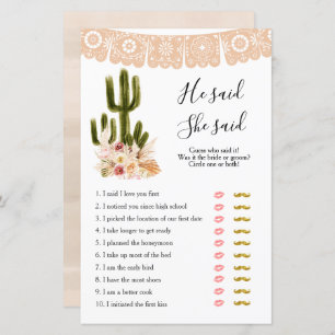 Papier Boho Cactus Taco à propos de l'amour Il a dit Elle