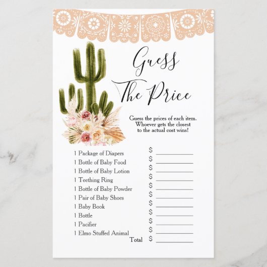Papier Boho Cactus Taco bout Love Devinez le prix Jeu (Devant)