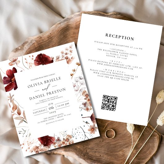 Papier Boho Chic Rustic Fleur sauvage Faire-part de maria