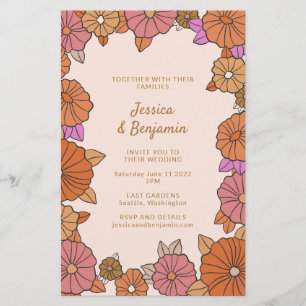 Papier Boho coloré budget brûlé Orange Mariage floral