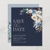 Papier Boho Dusty Blue Beige Fleurs Script Enregistrer La (Devant / Derrière)