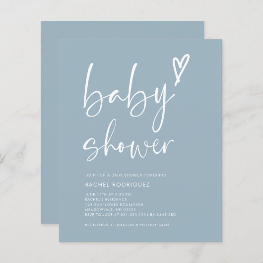 Papier Boho Dusty Blue Boy Baby shower Invitation (Devant / Derrière)