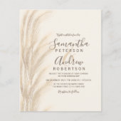 Papier Boho été pampas herbe aquarelle budget mariage (Devant)