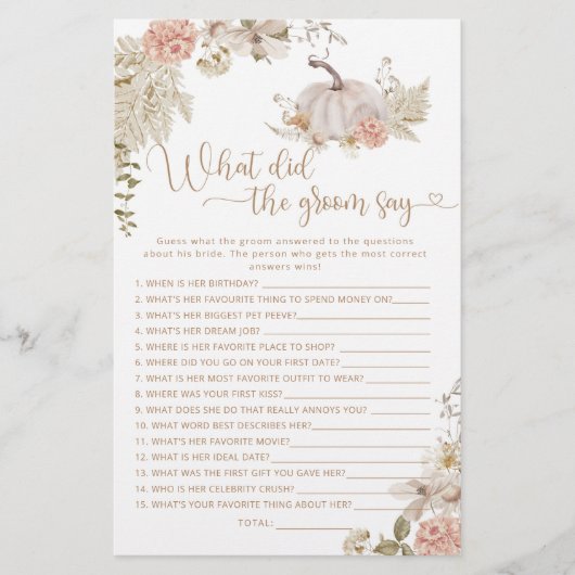 Papier Boho fall citrouille Qu'a dit le marié (Devant)