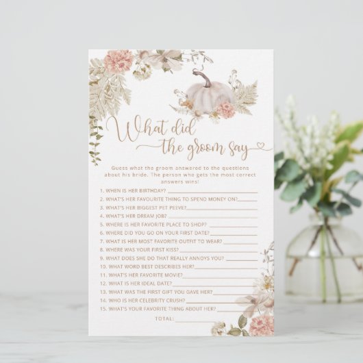 Papier Boho fall citrouille Qu'a dit le marié (Debout devant)