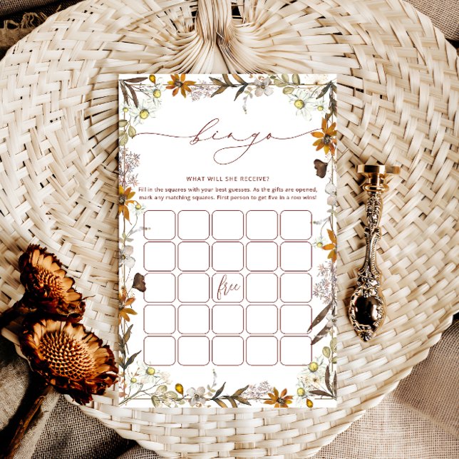 Papier Boho Fall Floral Frame Bridal Bingo Showgame (Créateur téléchargé)