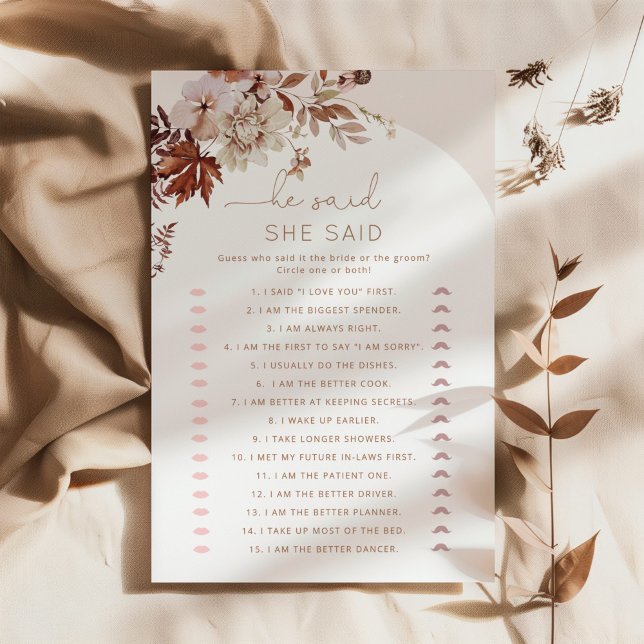 Papier Boho fall Il a dit qu'elle a dit nuptiale douche j (Créateur téléchargé)