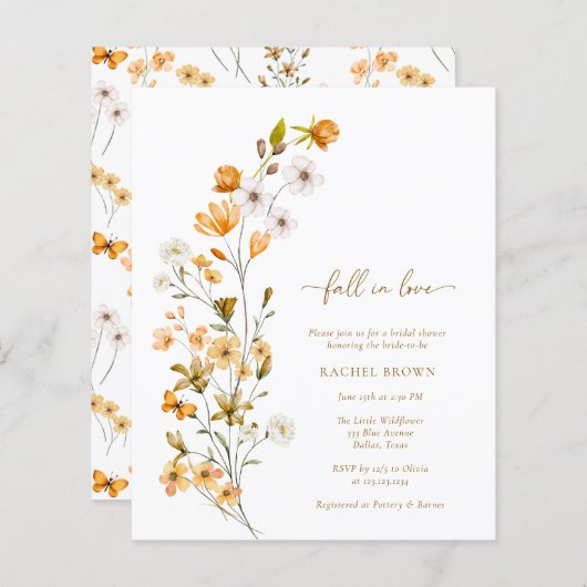 Papier Boho Fall In Love Budget Bridal Shower Invitation (Devant / Derrière)