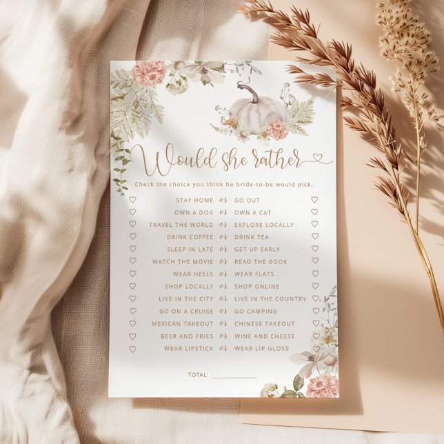 Papier Boho fall Voudrait-elle plutôt nuptiale douche jeu (Créateur téléchargé)