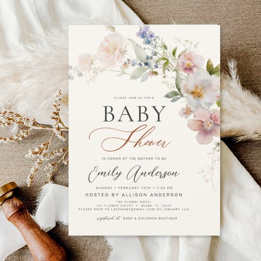 Papier Boho Fleur sauvage Baby shower Garden Invitation