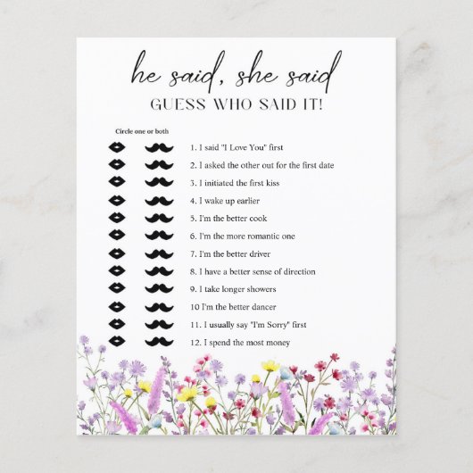 Papier Boho Fleur sauvage Douche Il A Dit Qu'Elle A Dit G (Devant)