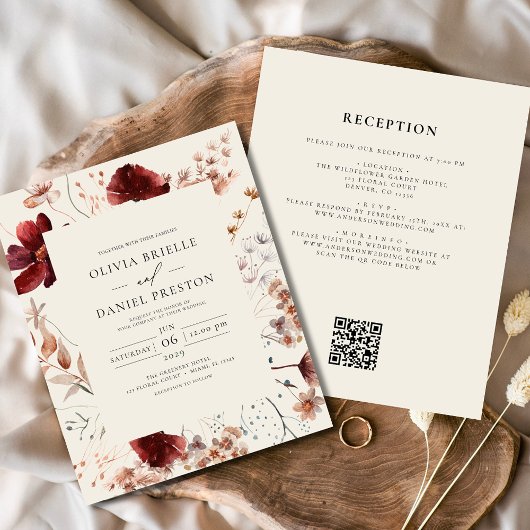 Papier Boho Fleur sauvage Faire-part de mariage beige
