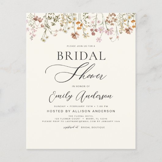 Papier Boho Fleur sauvage Fête des mariées Script Invitat (Devant)