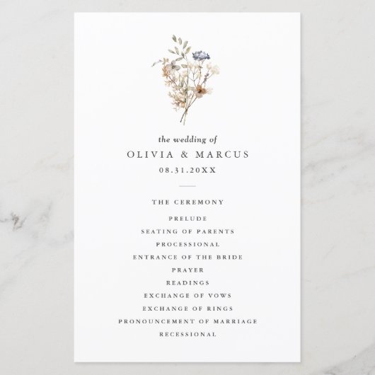Papier Boho Fleur sauvage Foliage Mariage (Devant)