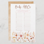 Papier Boho Fleurs sauvages ABC Baby shower Jeu (Devant / Derrière)