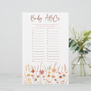 Papier Boho Fleurs sauvages ABC Baby shower Jeu