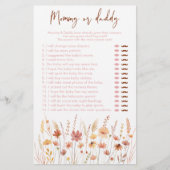 Papier Boho Fleurs sauvages maman ou papa Baby shower jeu (Devant)