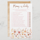 Papier Boho Fleurs sauvages maman ou papa Baby shower jeu (Devant / Derrière)