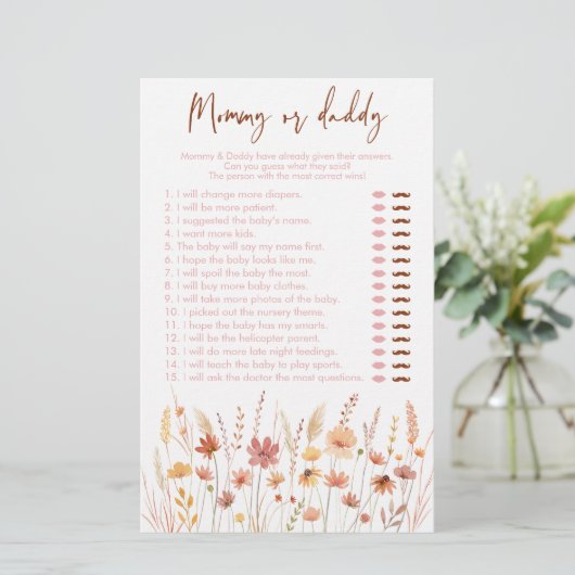 Papier Boho Fleurs sauvages maman ou papa Baby shower jeu (Debout devant)