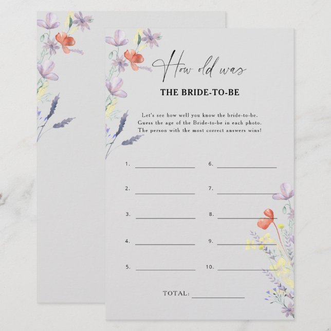 Papier Boho Fleurs sauvages Quel âge avait la mariée pour (Devant / Derrière)