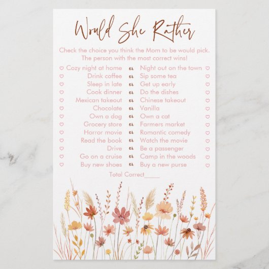 Papier Boho Fleurs sauvages Voudrait Elle Plutôt Baby sho (Devant)