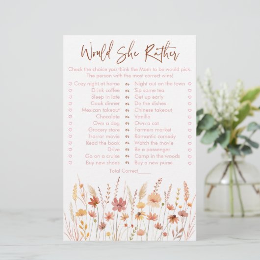 Papier Boho Fleurs sauvages Voudrait Elle Plutôt Baby sho (Debout devant)