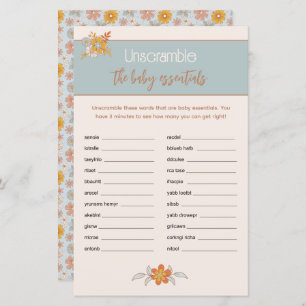 Papier Boho Floral Baby shower Word Scramble Jeu