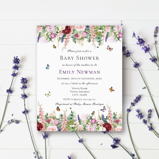 Papier Boho Floral & Butterflies Baby shower Invitation