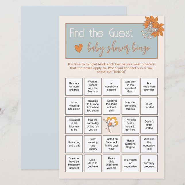 Papier Boho Floral Découvrez le bébé invité Jeu de Brise- (Devant / Derrière)