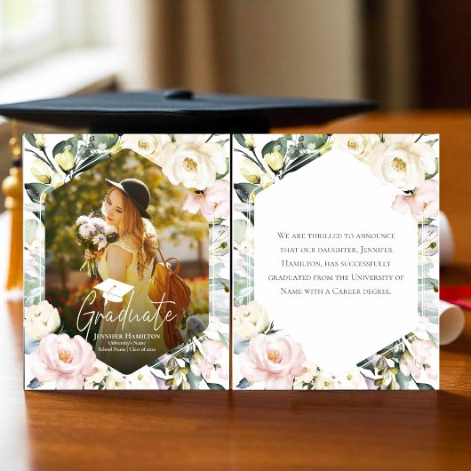 Papier Boho Floral Frame Photo Faire-part de graduation