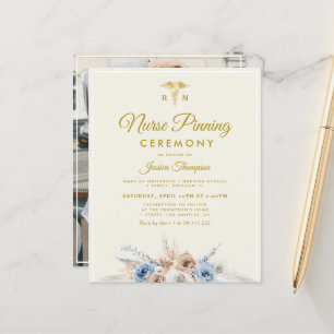 Papier boho floral Infirmière pinning cérémonie Invitatio