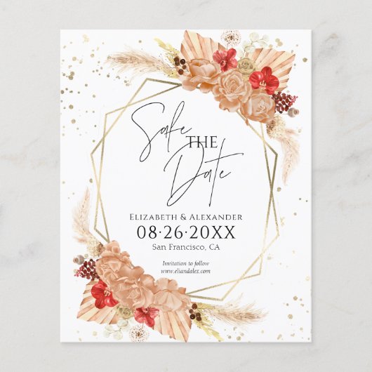 Papier Boho Floral | Mariage en terre cuite Enregistrer l (Devant)
