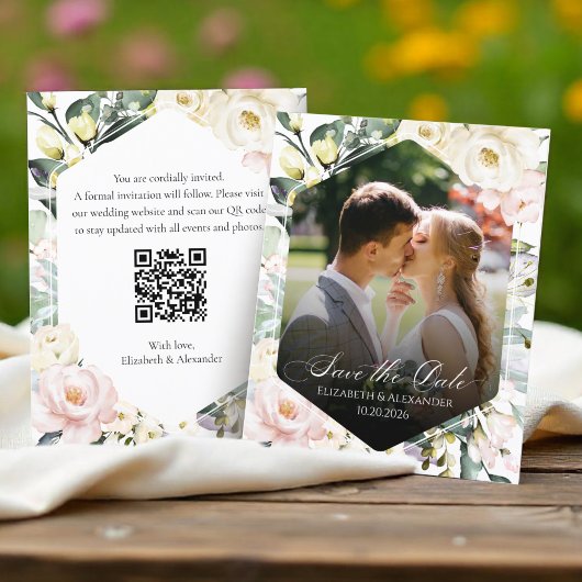 Papier Boho Floral Mariage Photo QR code Enregistrer les 