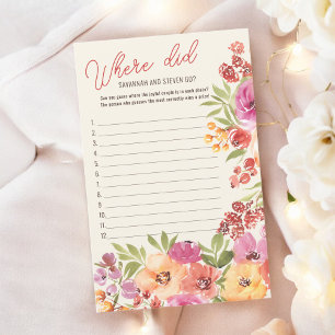 Papier Boho Floral Où Sont-Ils Allés Jeu de Baby Shower M