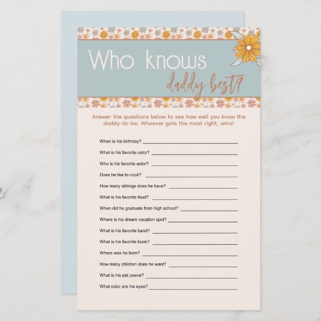 Papier Boho Floral Qui Connaît Daddy Meilleur Jeu De Devi (Devant / Derrière)