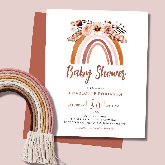 Papier Boho Floral Rainbow Budget Baby shower Invitation
