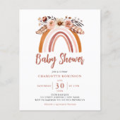 Papier Boho Floral Rainbow Budget Baby shower Invitation (Devant)