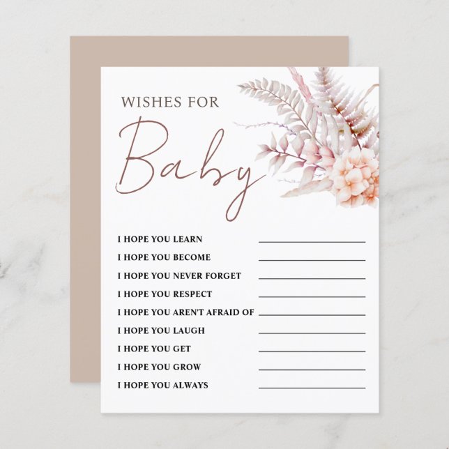 Papier Boho Floral Voeux pour bébé | Jeu Baby shower (Devant / Derrière)