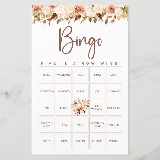 Papier Boho Flowers Fall | Jeu de bingo nuptiale (Devant)