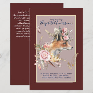 Papier Boho FOX Fête des mariées Plumes de bois Floral