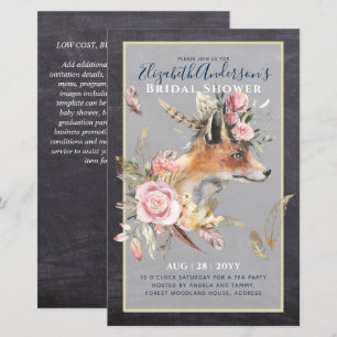 Papier Boho FOX Fête des mariées Plumes de bois Floral