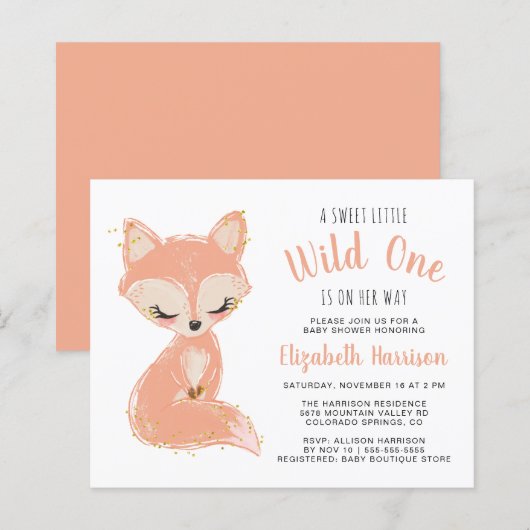 Papier Boho Fox Terracotta Baby Girl Shower Invitation (Devant / Derrière)