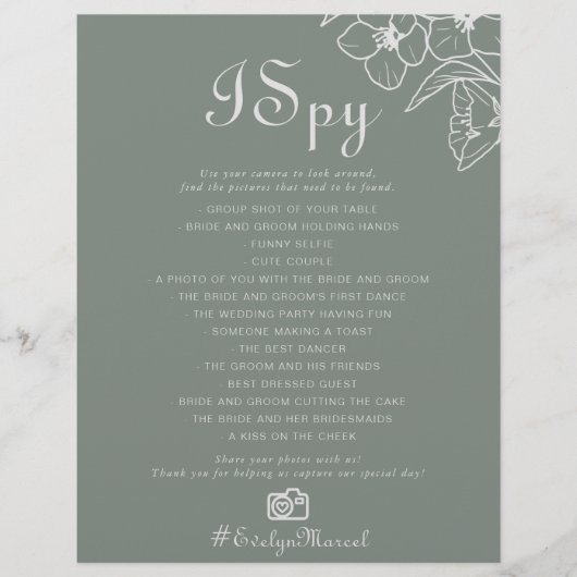 Papier Boho Green Destination Floral I Spy Mariage Jeu (Devant)