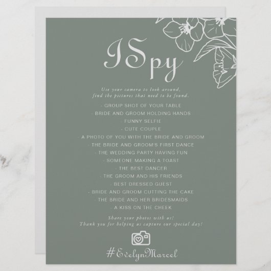 Papier Boho Green Destination Floral I Spy Mariage Jeu (Devant / Derrière)