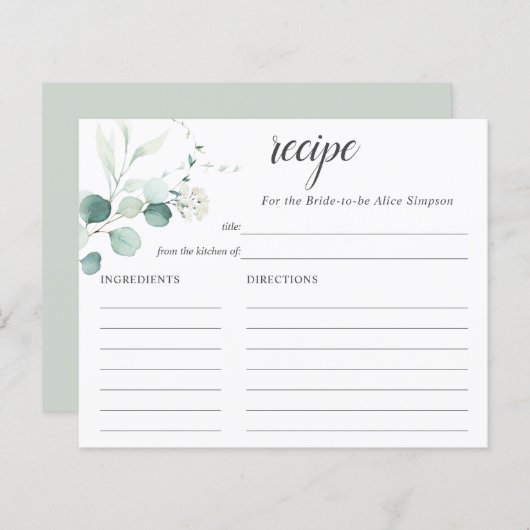 Papier Boho Greenery Eucalyptus Recette Fête des mariées (Devant / Derrière)