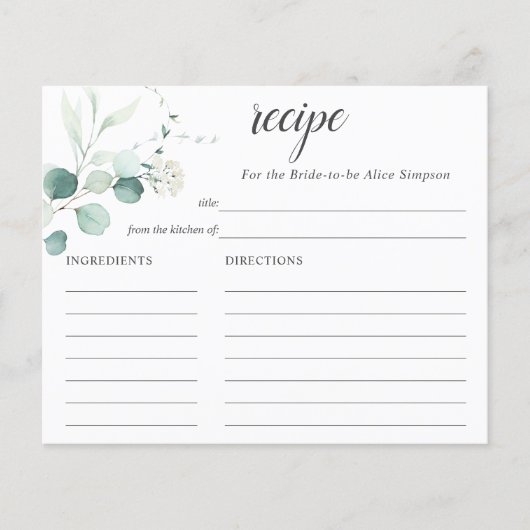 Papier Boho Greenery Eucalyptus Recette Fête des mariées (Devant)